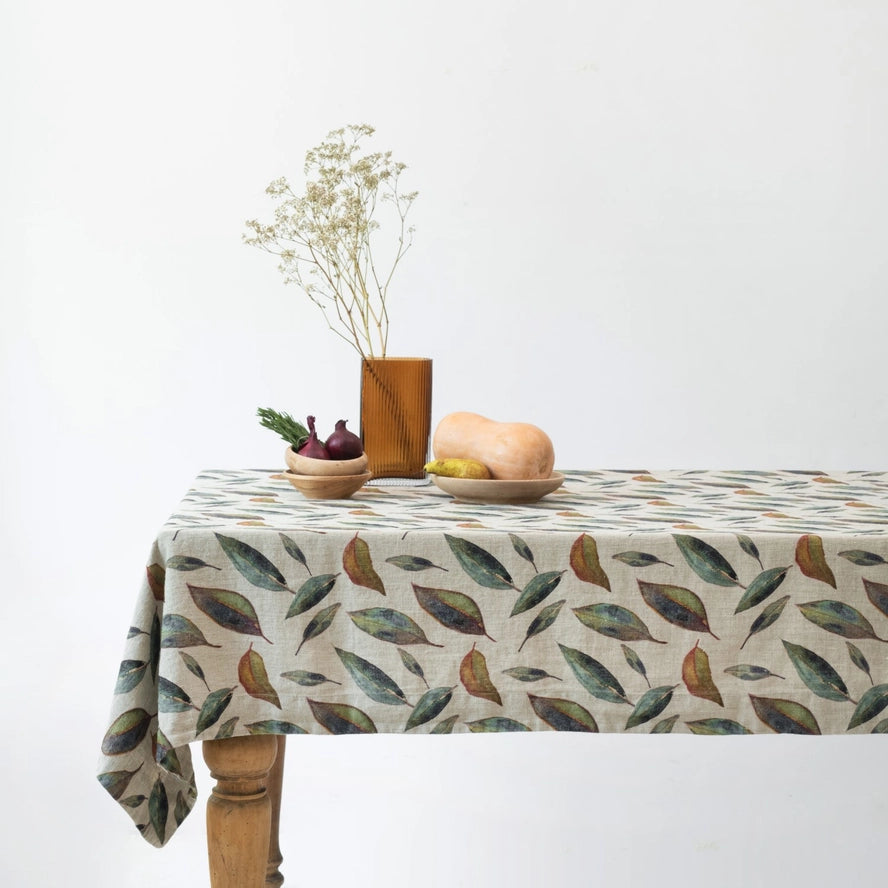 Golden Fall Linen Tablecloth on Dark Natural, from Linen Tales