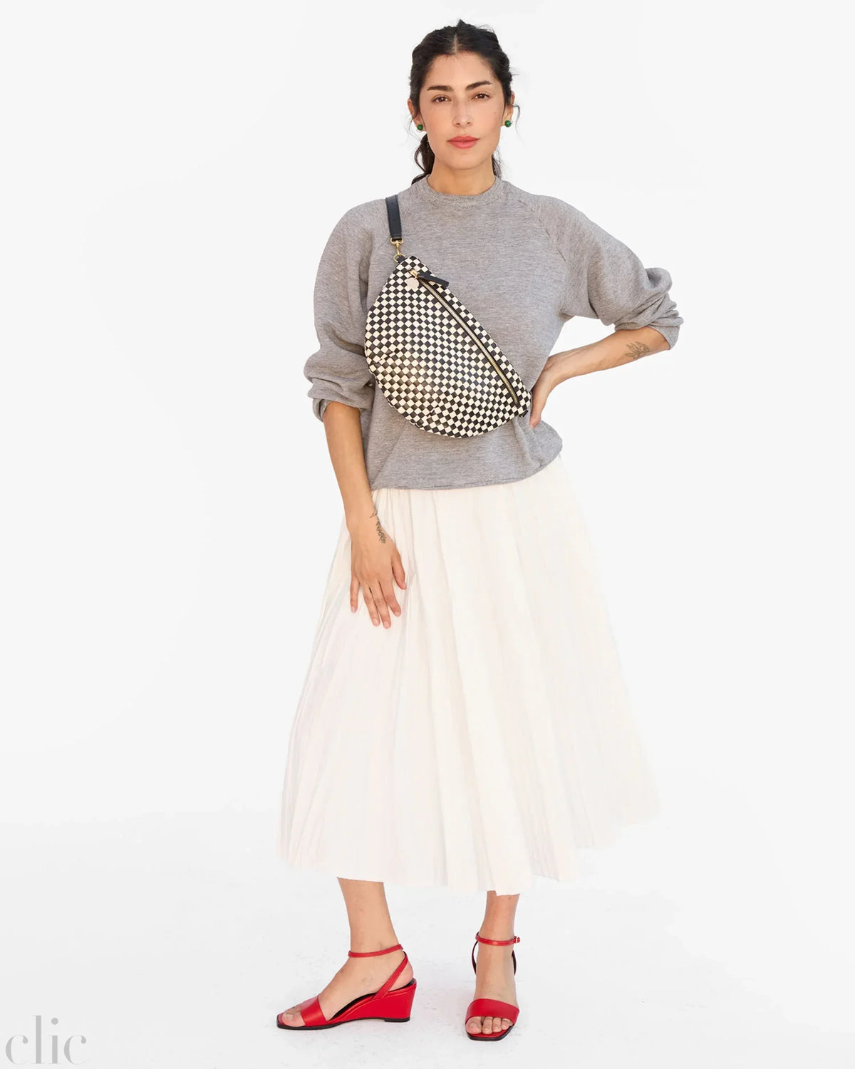 Grande Fanny Checker Bag in Black & Cream, from Clare V
