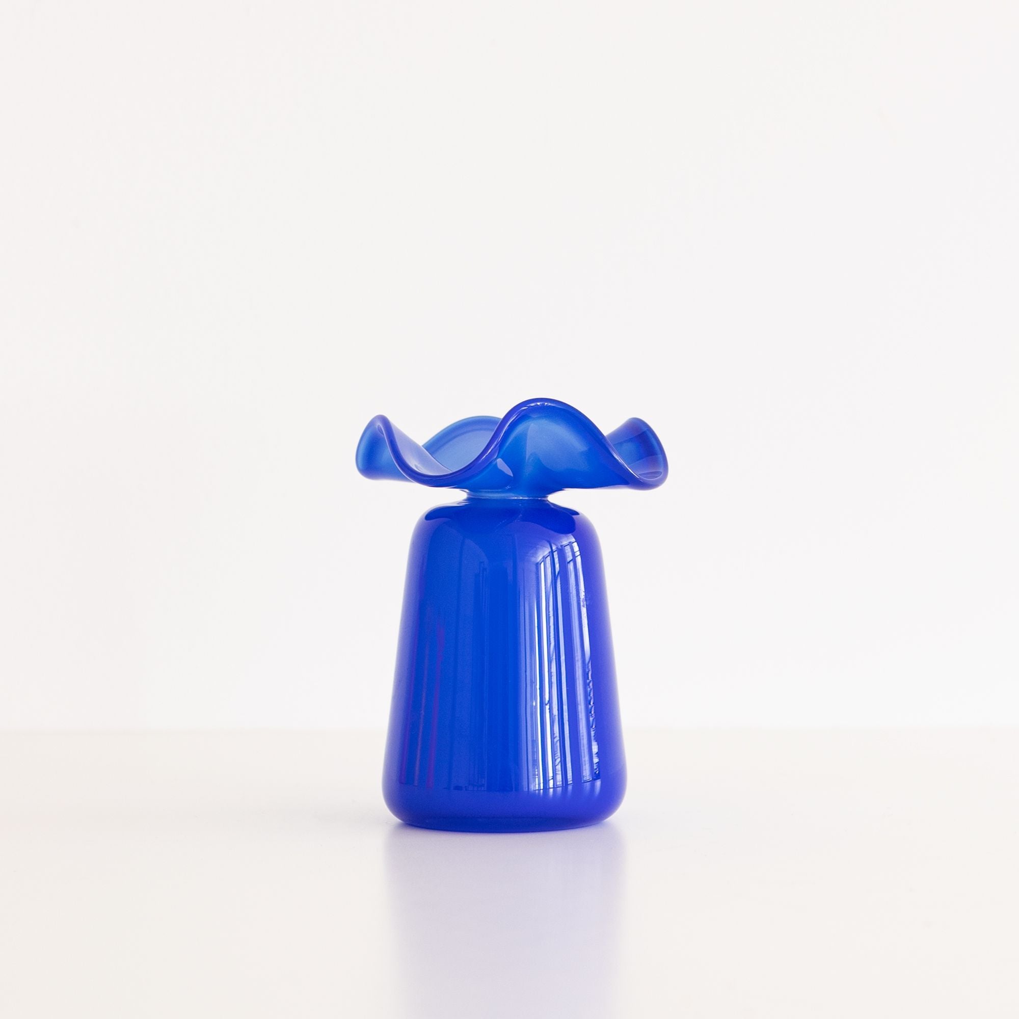 Ruffle Bud Vase in Lapis Blue, from Terra Glassworks