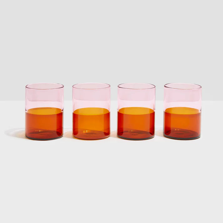 Set of 4 Two-tone Glasses in Pink and Amber, from Fazeek