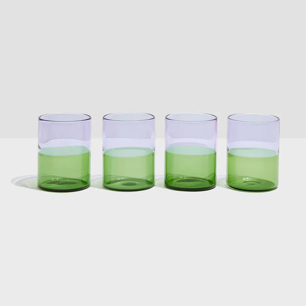 set of 4 Two tOne Glasses in Lilac and Green, from Fazeek