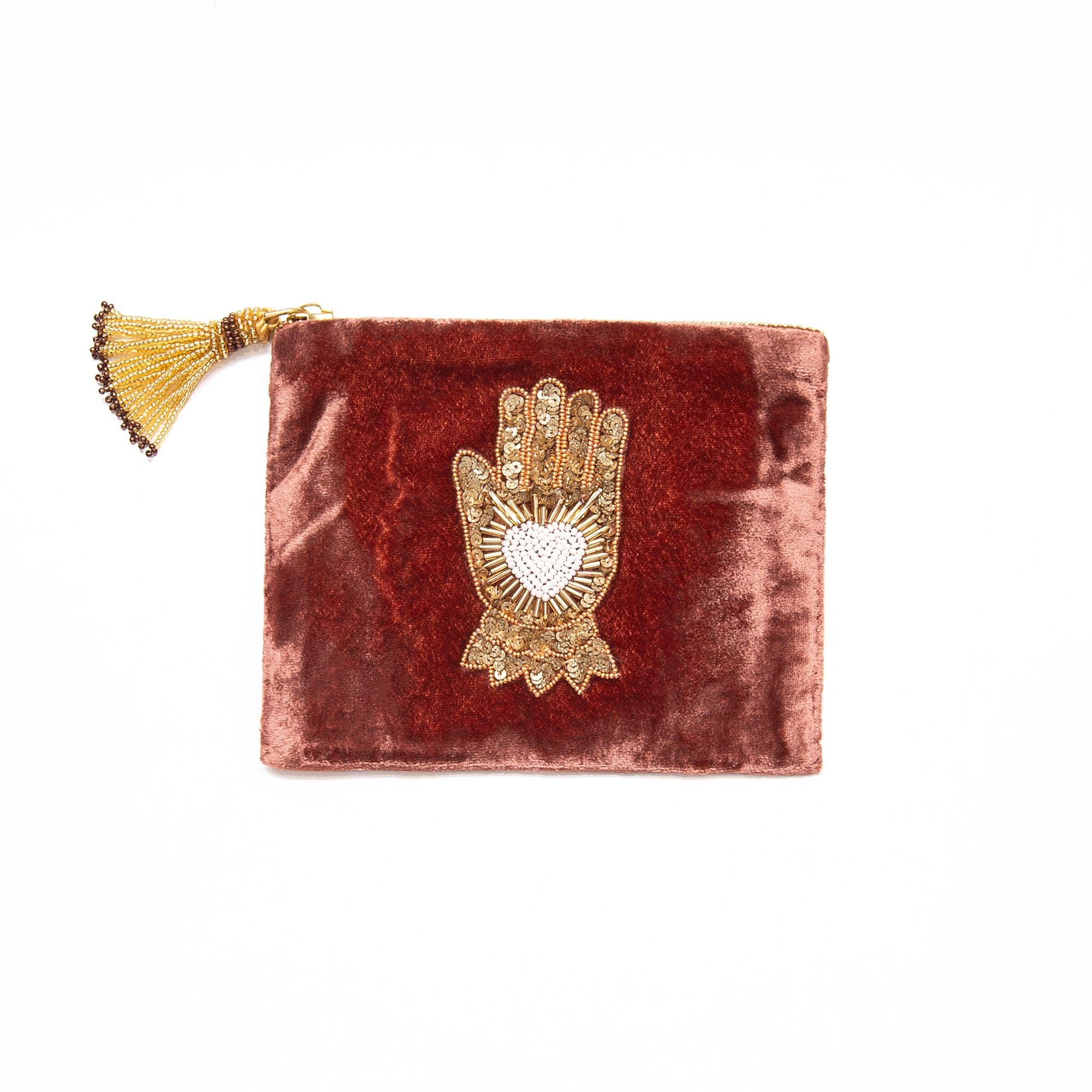 Hand Velvet Pouch in Rust, from Olivia Dar