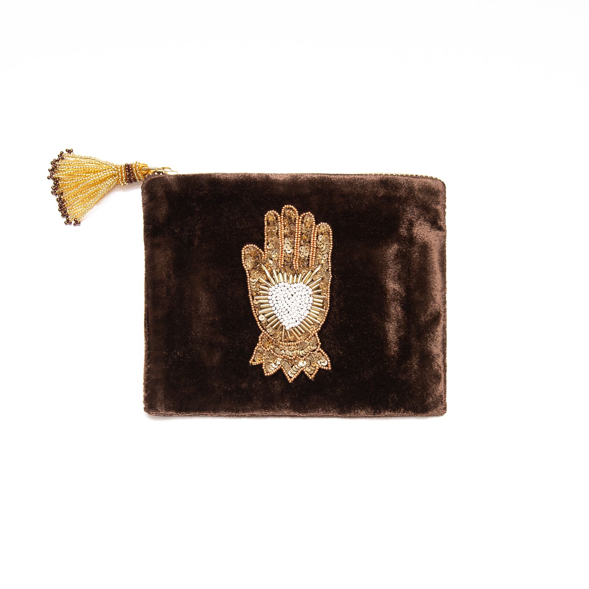 Hand Velvet Puch in Brown, from Olivia Dar