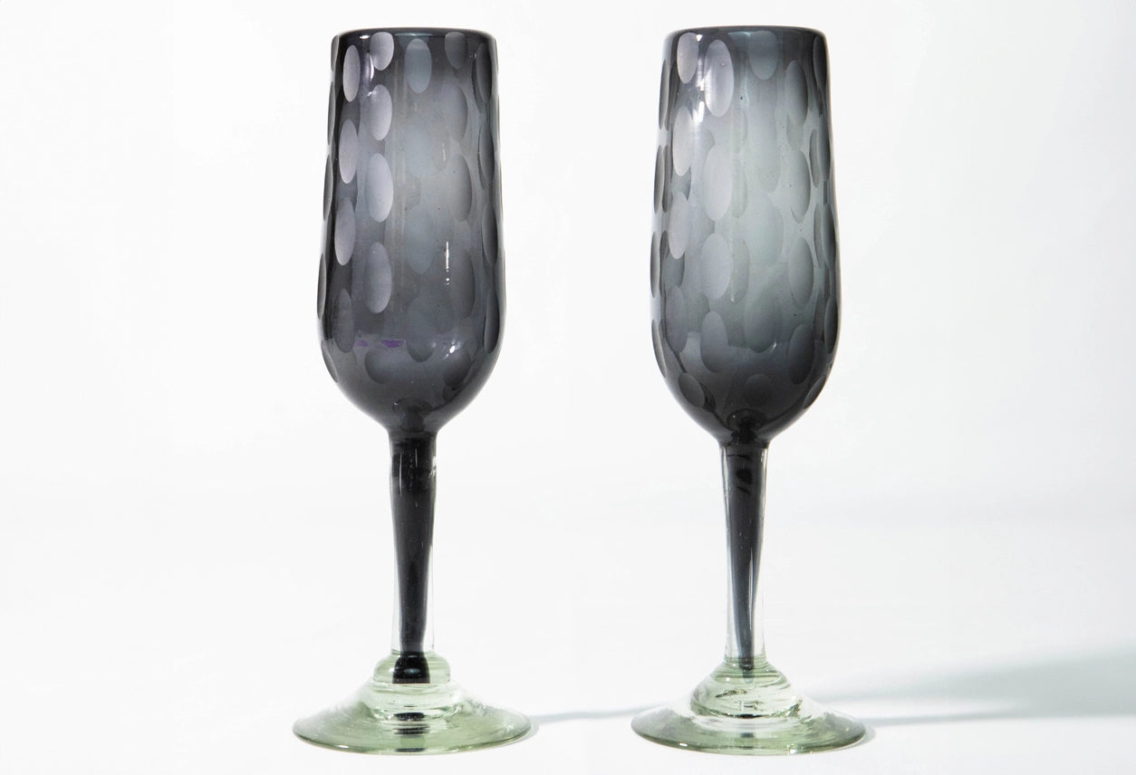 Handblown Etched Champagne Glass in Smoke, from Verve Culture