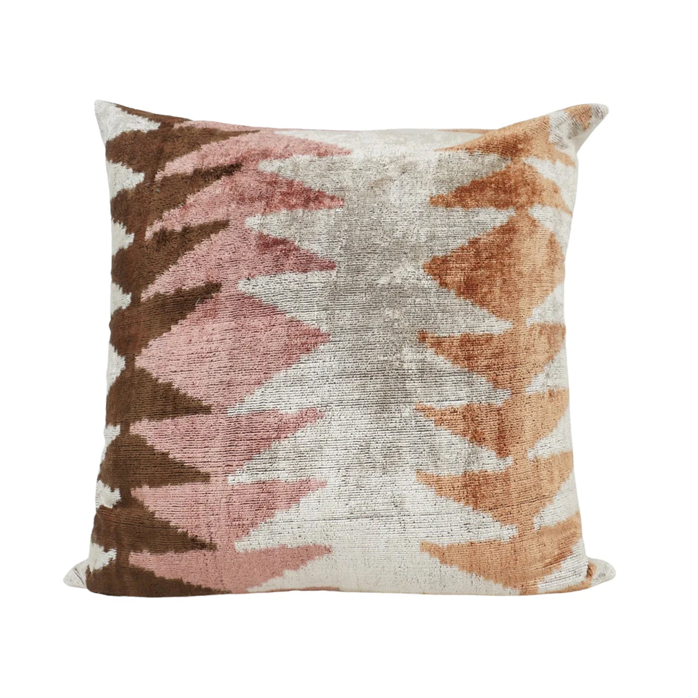 Handmade Ikat Silk Velvet Pillow in Brown Pink, from MD Home