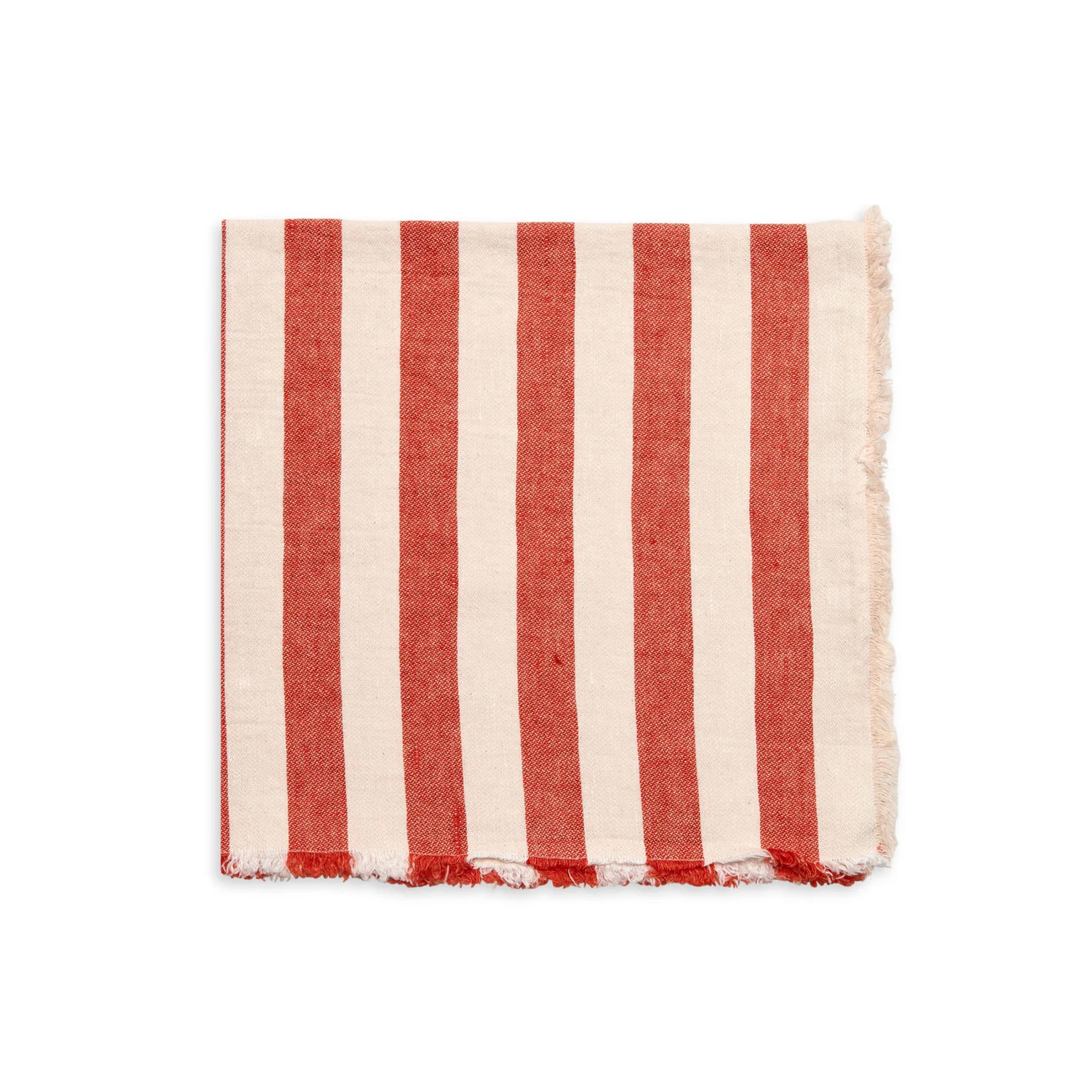Washed Fringe Awning Striped Napkin in Coral, from Deborah Rhodes