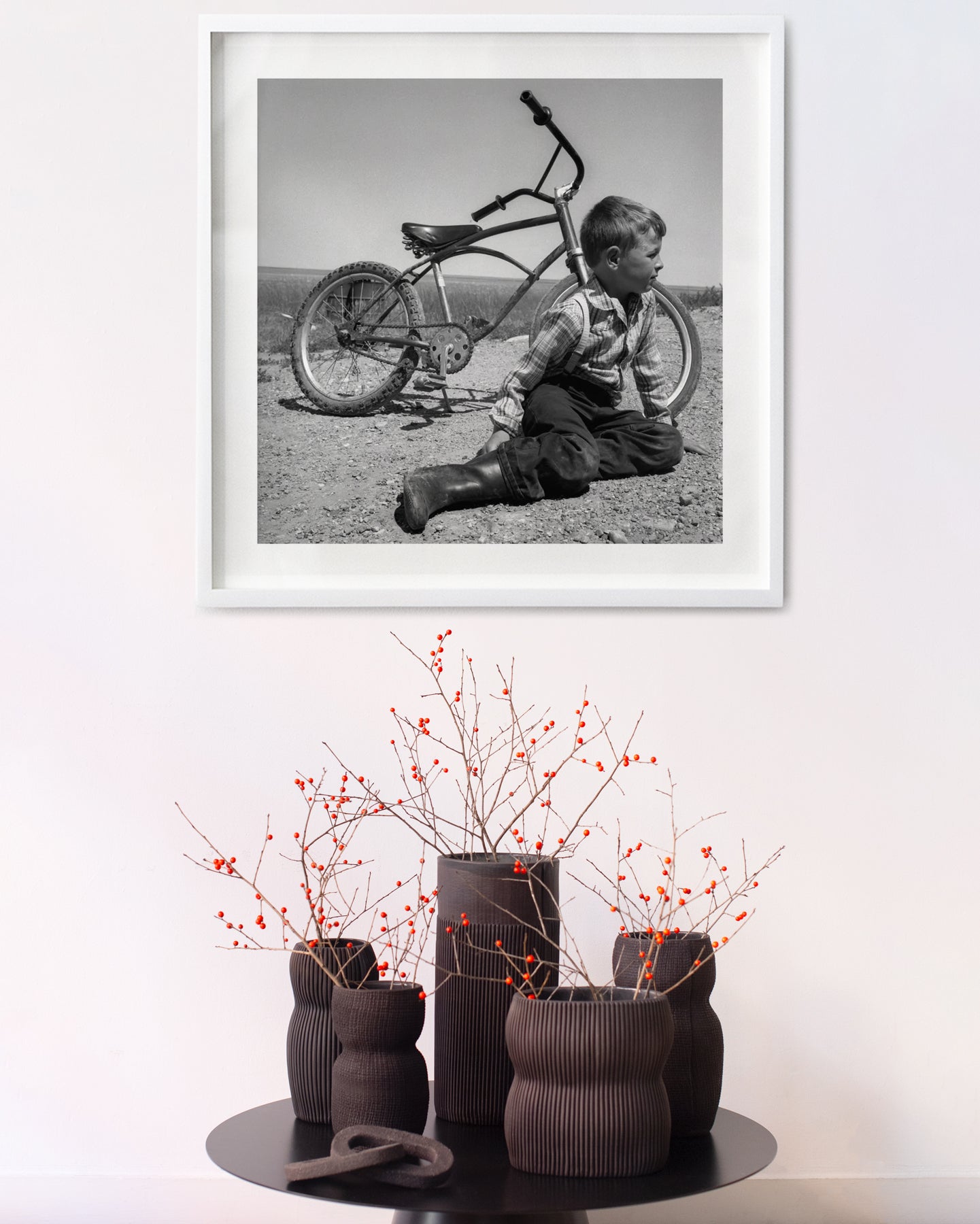 Hutterite Boy and His Bike, 1983 by Drew Carolan