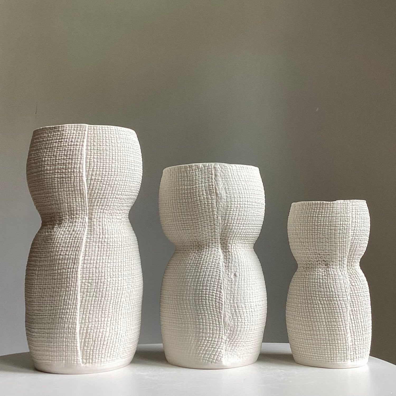 Burlap Curvy Vase in White, from CYM Ceramics