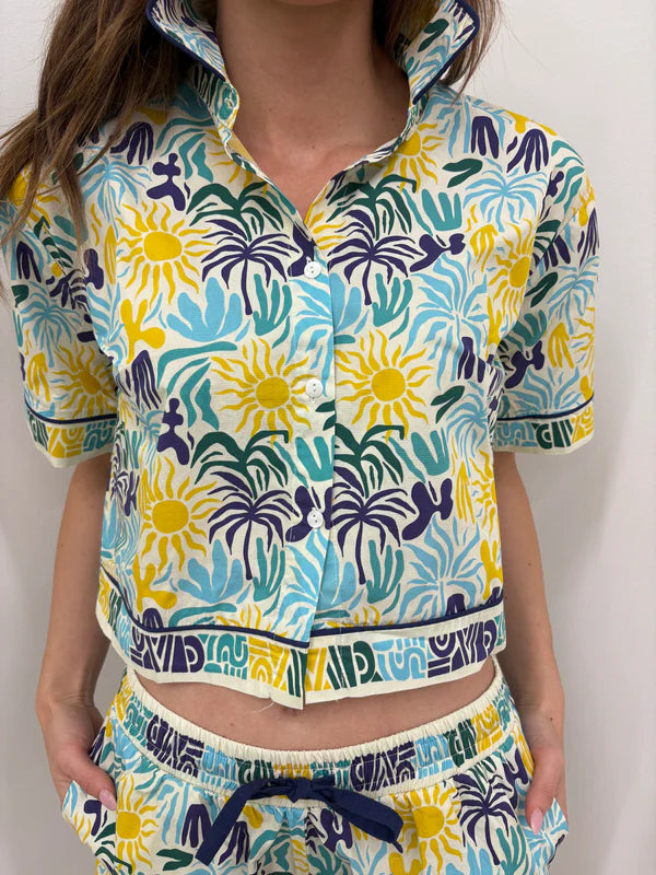 Cotton Printed Camp Shirt in Blue, from Jocelyn