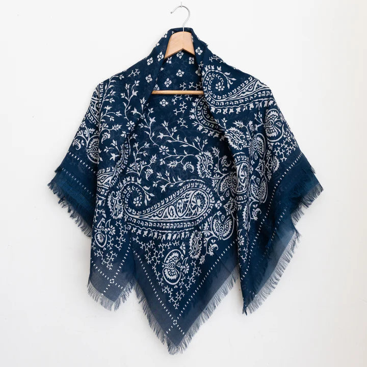 Oversize Fringe Bandana in Paisley in Navy, from Last Chance Textiles
