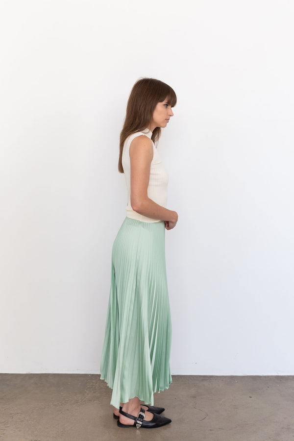 2601 Classic Satin Midi Skirt in Pistachio, from Loyd Ford