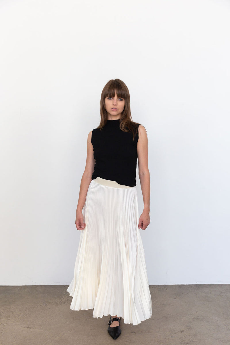 2601 Classic Satin Midi Skirt in Ivory, Size 2, from Loyd Ford