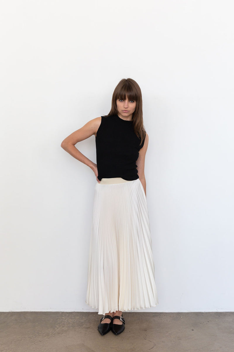 2601 Classic Satin Midi Skirt in Ivory, Size 2, from Loyd Ford