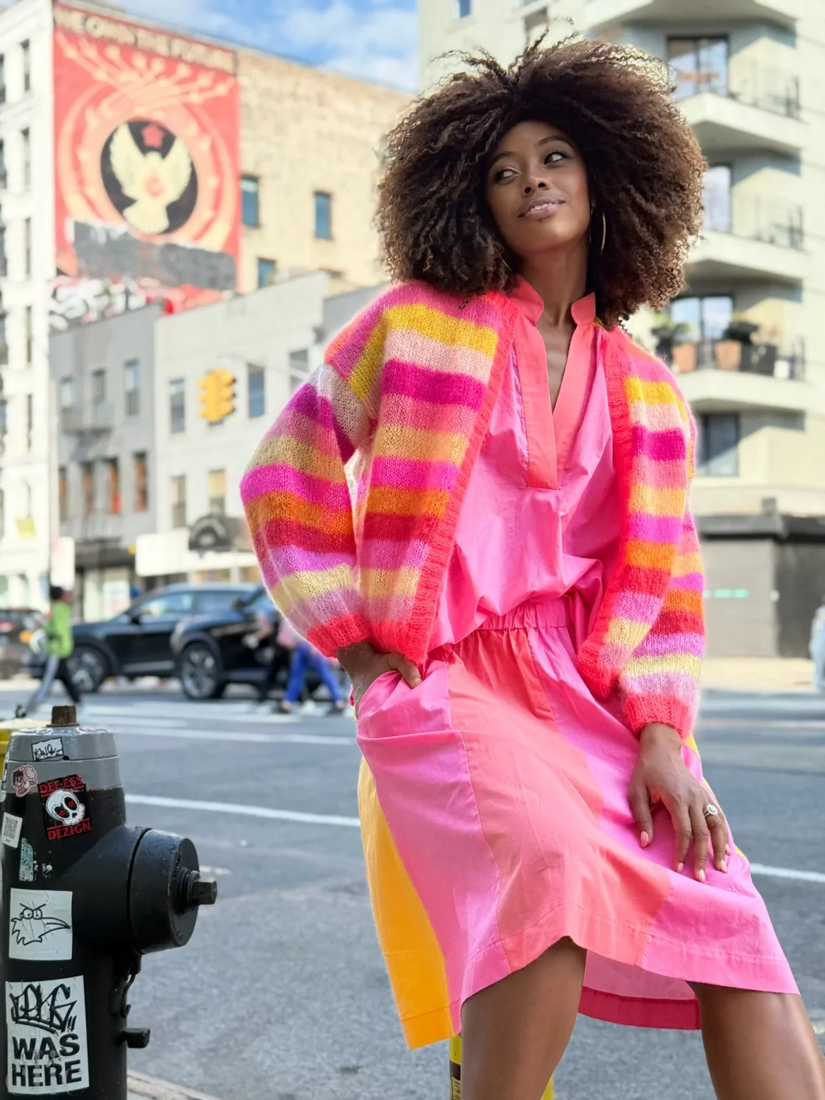 Multistripes Cardigan in Pink, from Rose Carmine