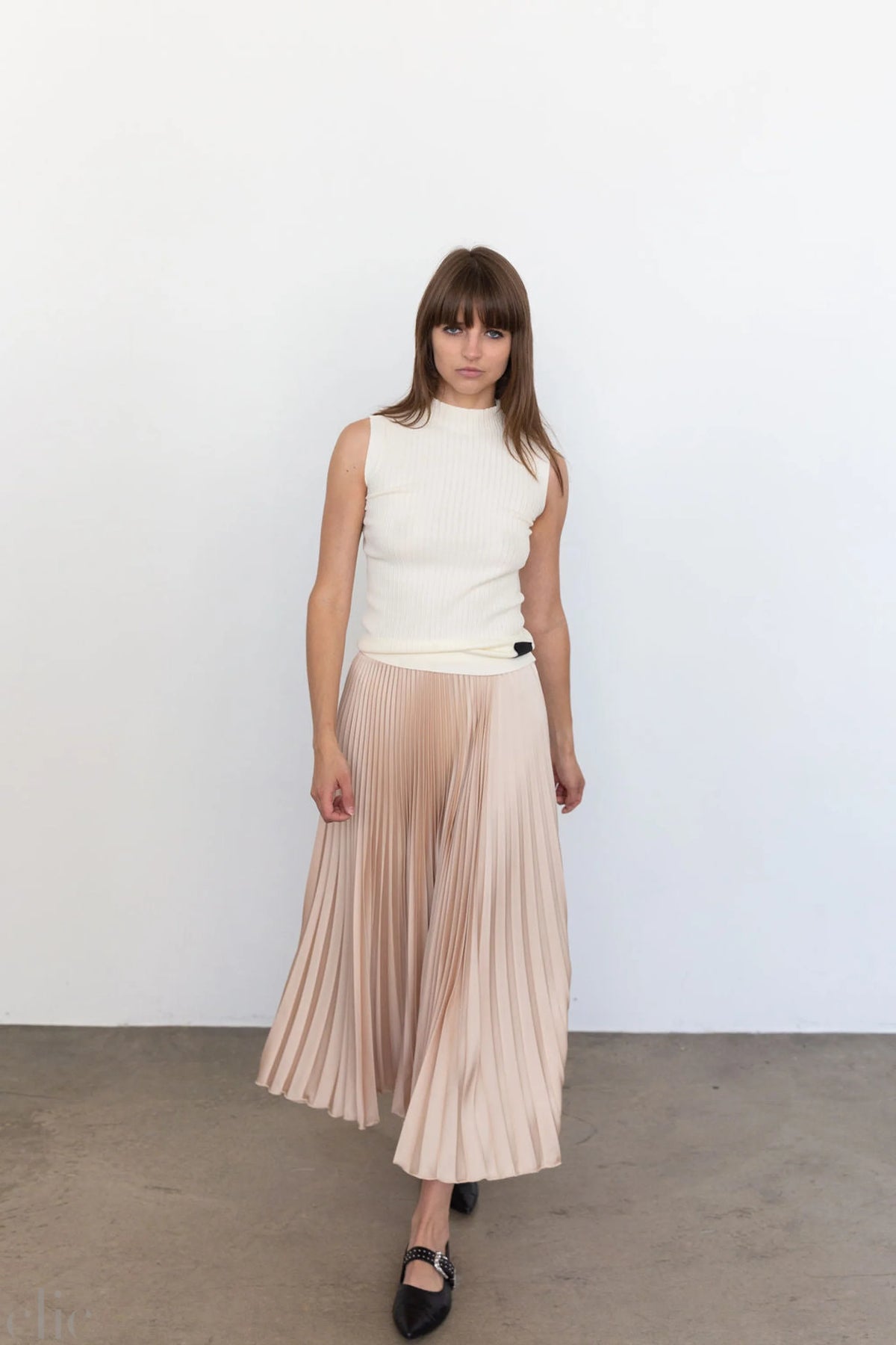 Benedetto Midi Skirt in Taupe, from Loyd Ford
