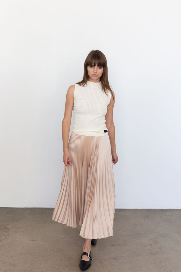 2601 Classic Satin Midi Skirt in Taupe, from Loyd Ford