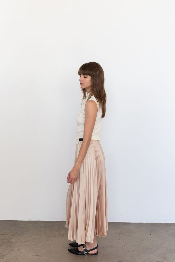 2601 Classic Satin Midi Skirt in Taupe, from Loyd Ford