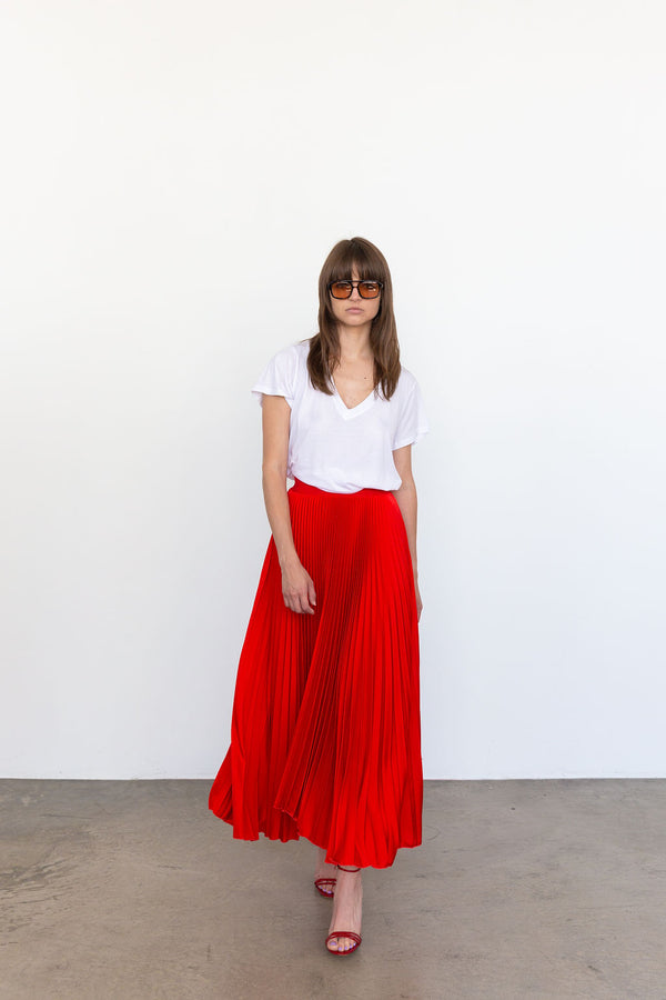 2601 Classic Satin Midi Skirt in Red, from Loyd Ford