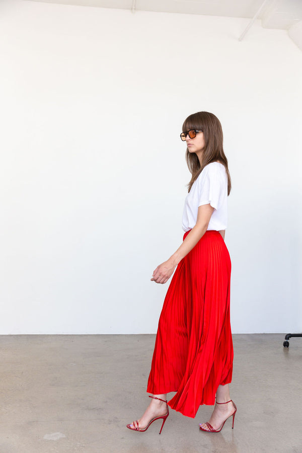 2601 Classic Satin Midi Skirt in Red, from Loyd Ford