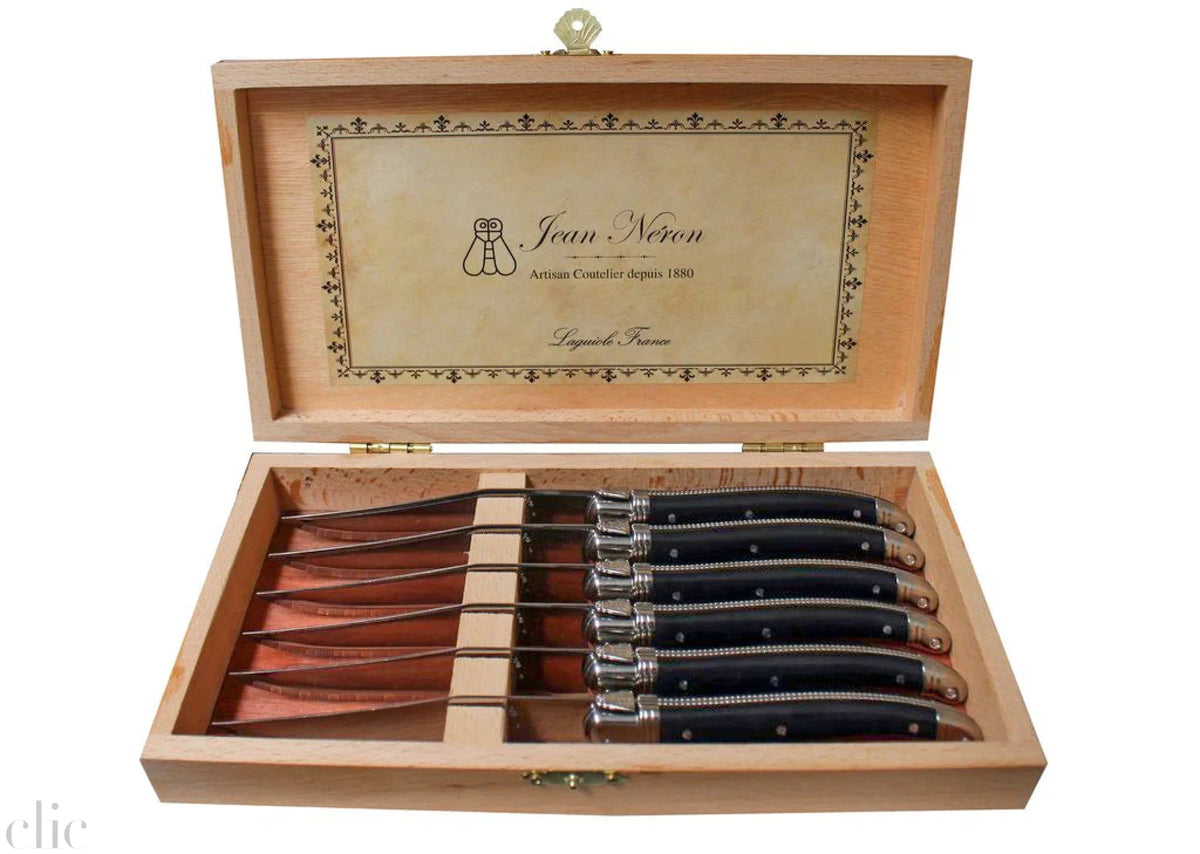 Laguiole Set of 6 Steak Knives in Platine Black, from Jean Neron