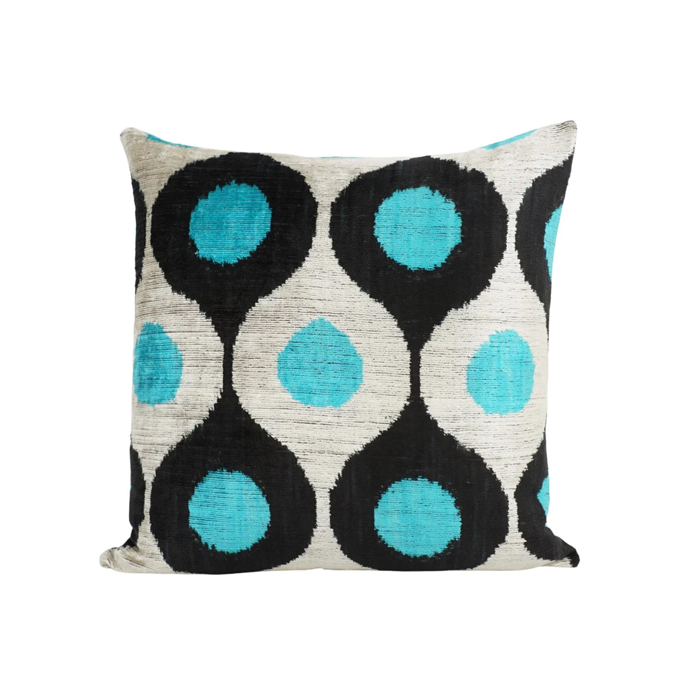 Ikat Silk Velvet Pillowcase in Turquoise and Black, from MD Home