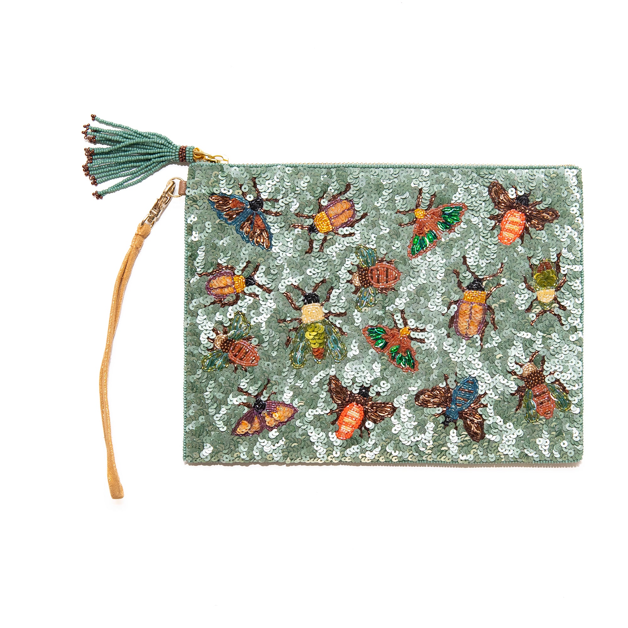 Insect Sequin Pouch in Sage, from Olivia Dar