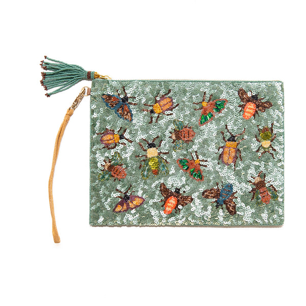 Insect Sequin Pouch in Sage, from Olivia Dar