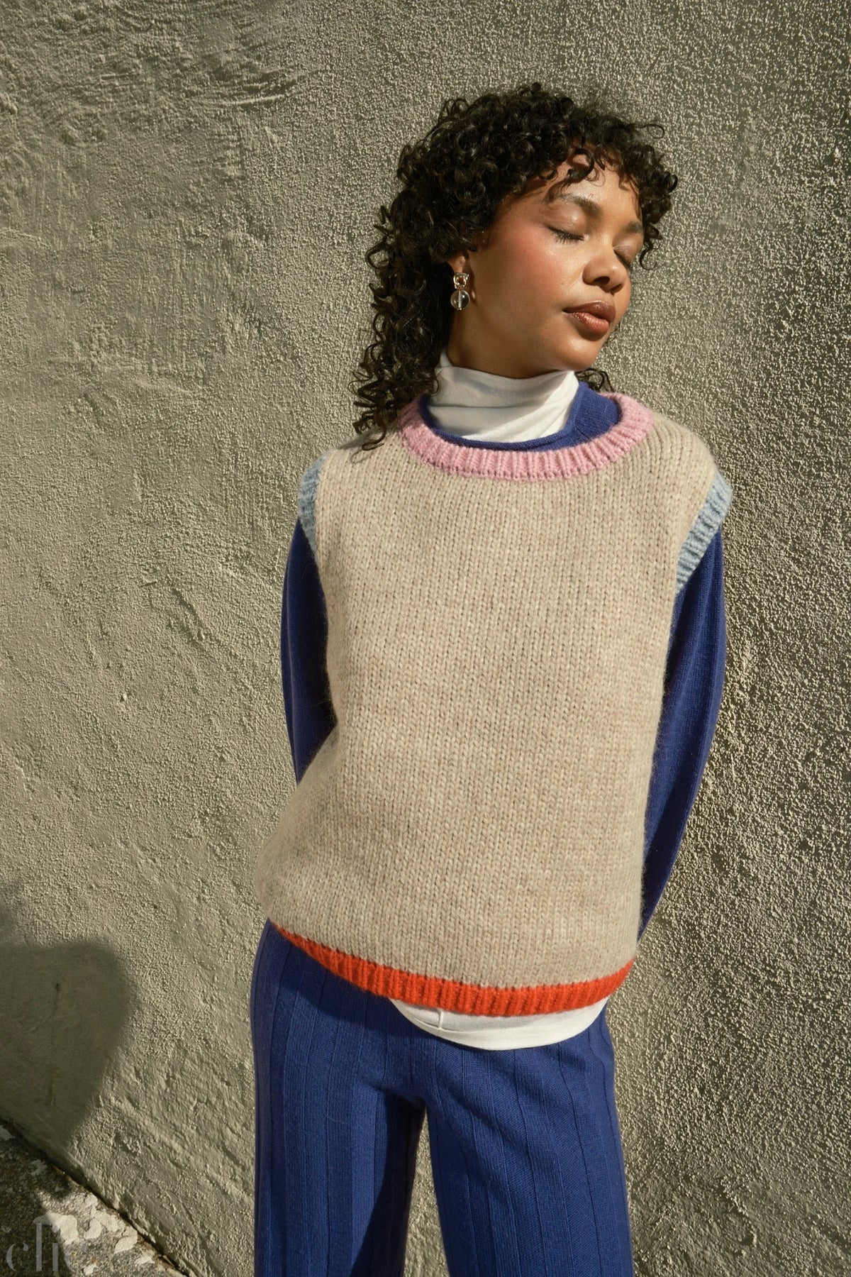 Sabine Sweater Vest in Oatmeal Colorblock, from Nikki Chasin
