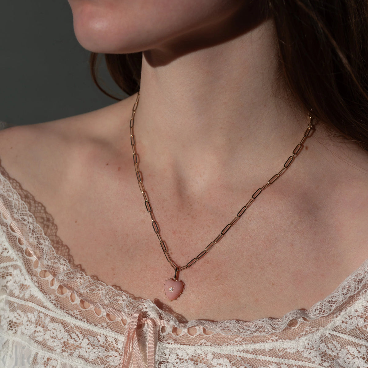 Isabel Heart Necklace in Pink Jade, from Thatch