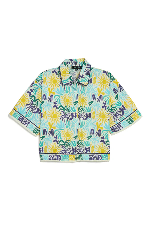 Cotton Printed Camp Shirt in Blue, from Jocelyn