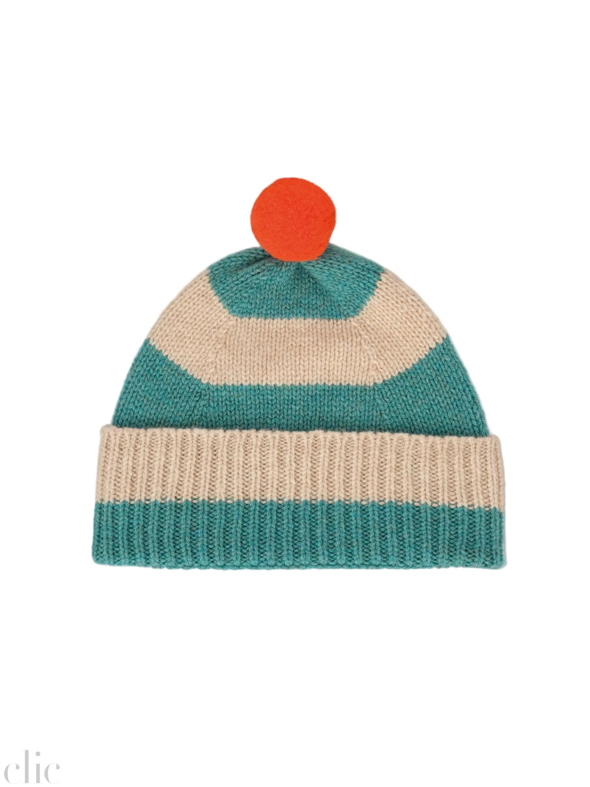 Stripe Pompom Hat in Jade and Oatmeal, from Jo Gordon