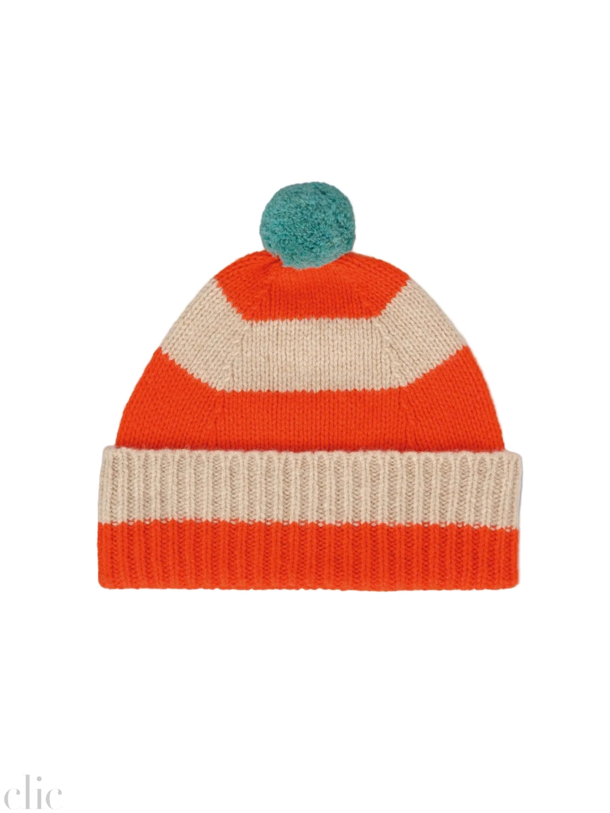 Stripe Pompom Hat in Orange and Oatmeal, from Jo Gordon