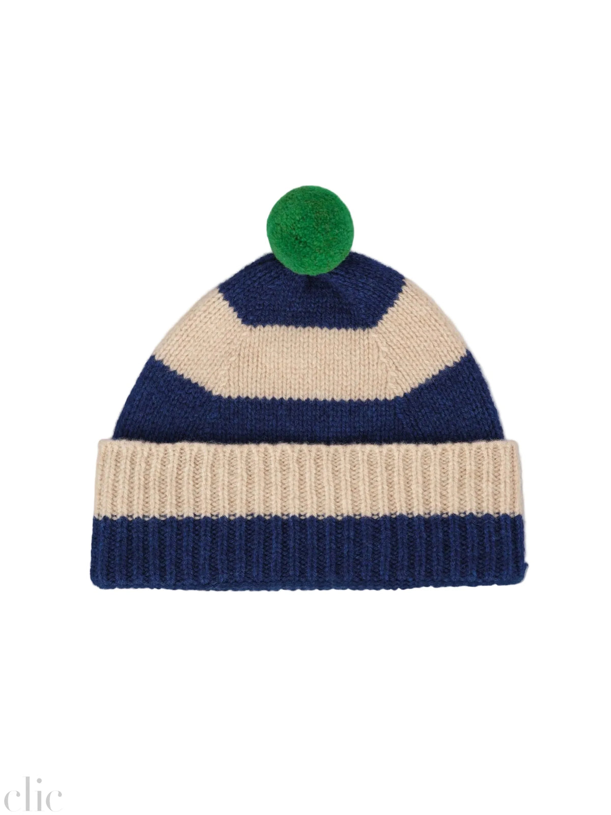 Stripe Pompom Hat in Nightsky and Oatmeal, from Jo Gordon