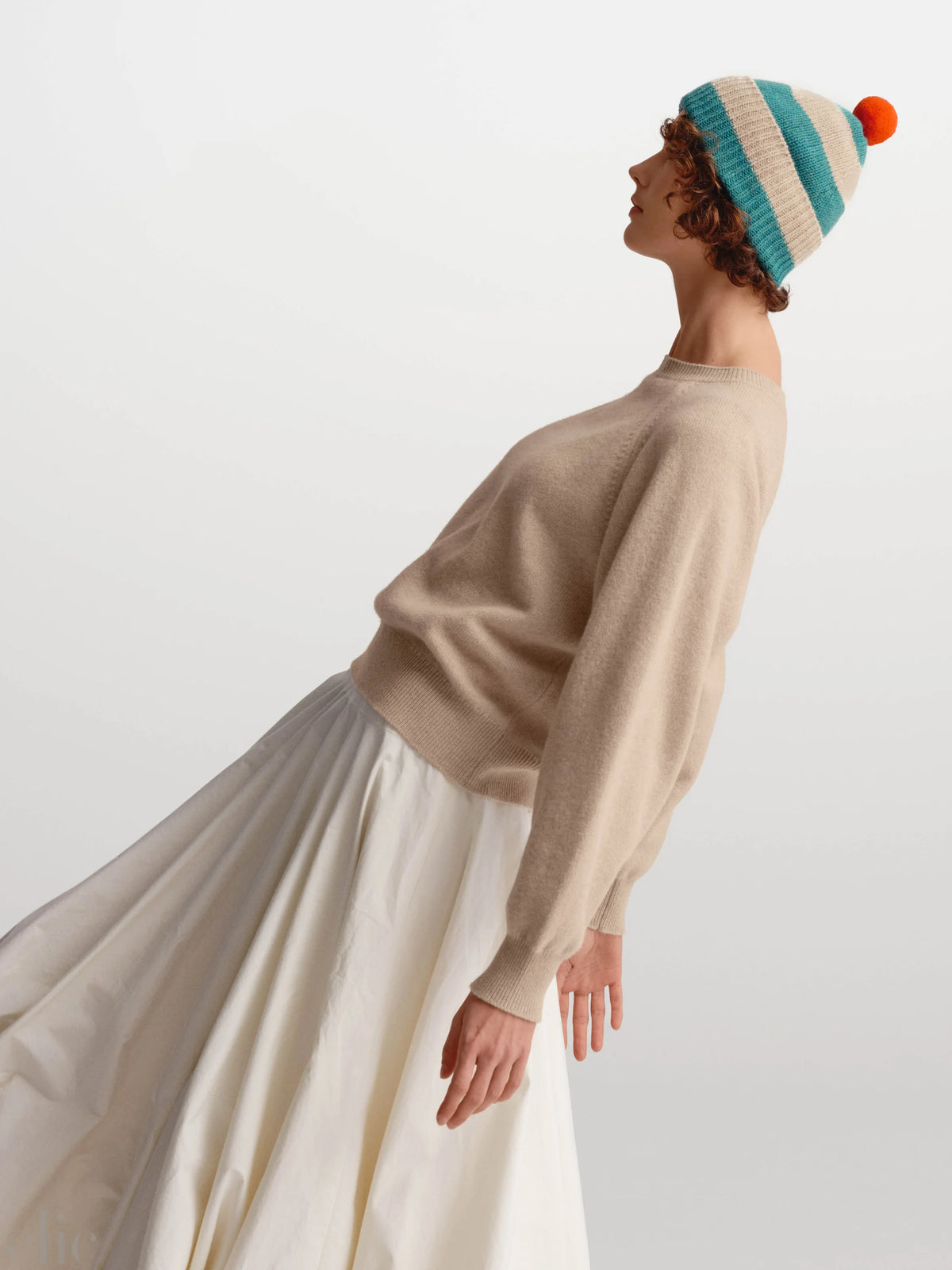 Stripe Pompom Hat in Jade and Oatmeal, from Jo Gordon