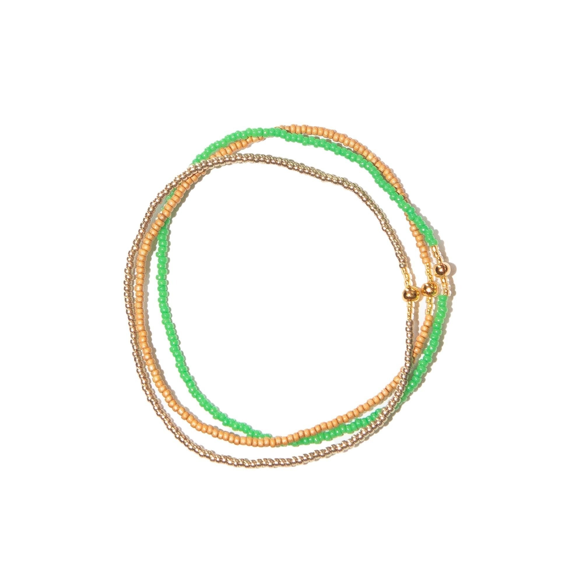 Green, Gold and Beige Stacked Beaded Bracelet, from Templestones