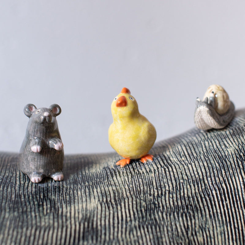 Black Pig with Goose, Rabbit, Chick and Mouse, from Valérie Courtet