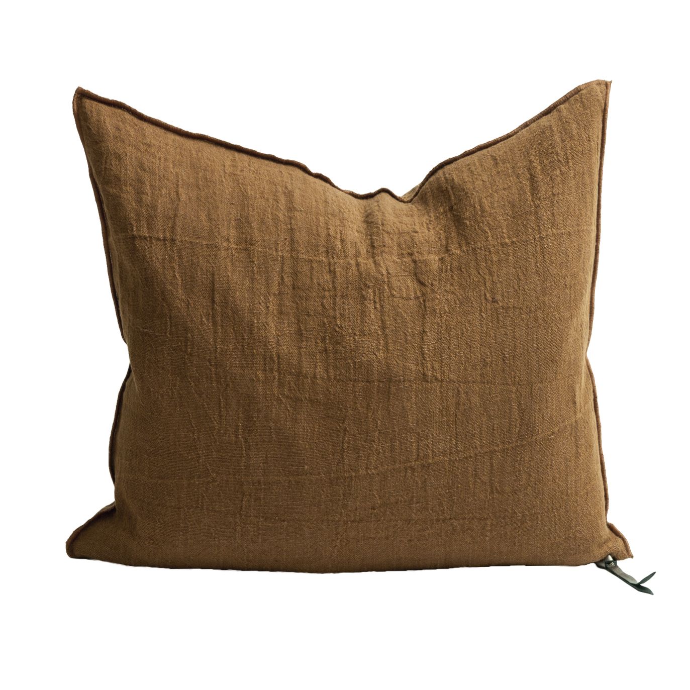 Crumpled Washed Linen Pillow 26" x 26" in Havane, from Maison De Vacances
