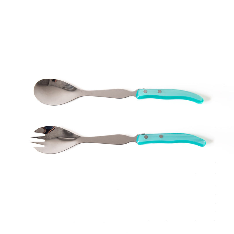 Berlingot Salad Servers in Turquoise, from Claude Dozorme