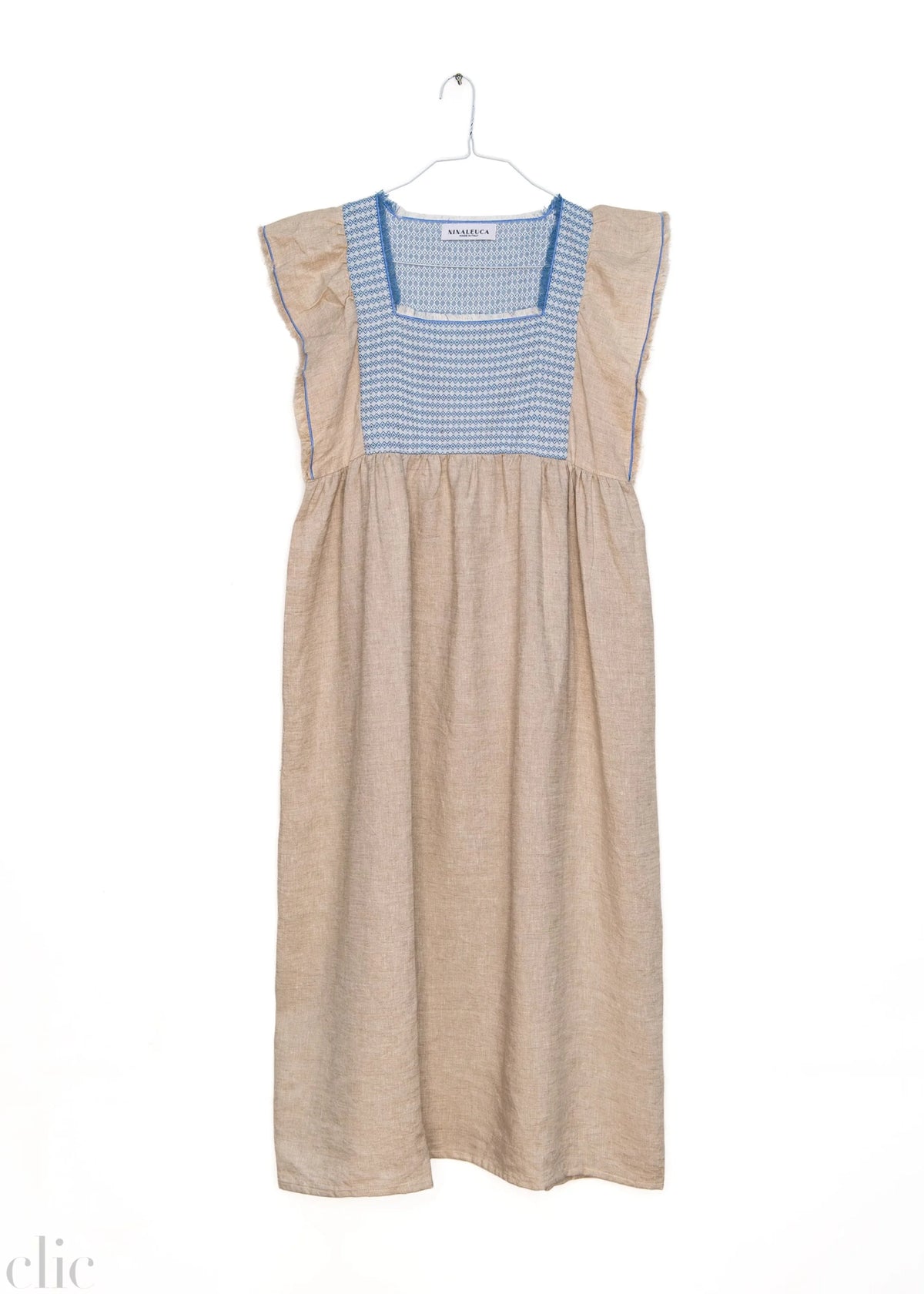Jilly Long Dress in Natural and Blue, from Nina Leuca