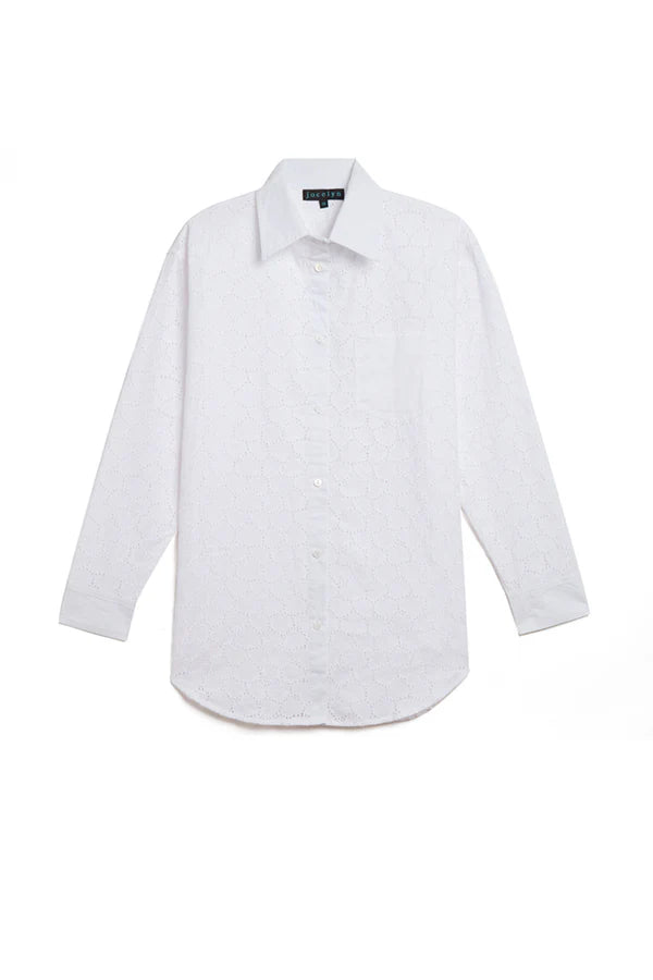 Cotton Eyelet Oversized Shirt in White, from Jocelyn
