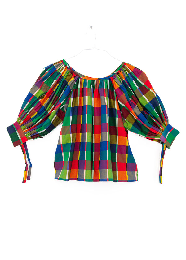Juli Puff Sleeve Top in Rainbow Grid, from Nikki Chasin