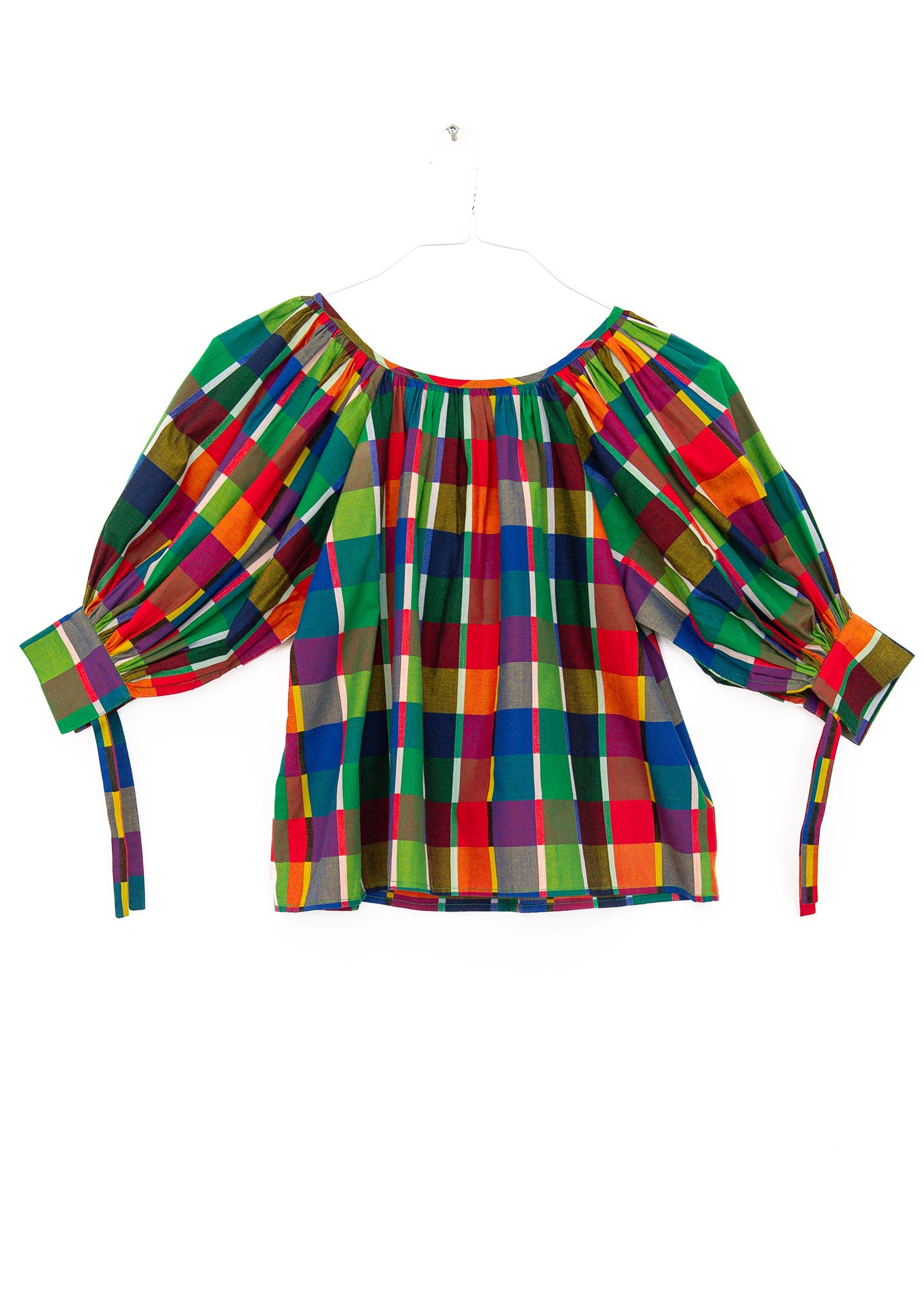 Juli Puff Sleeve Top in Rainbow Grid, from Nikki Chasin