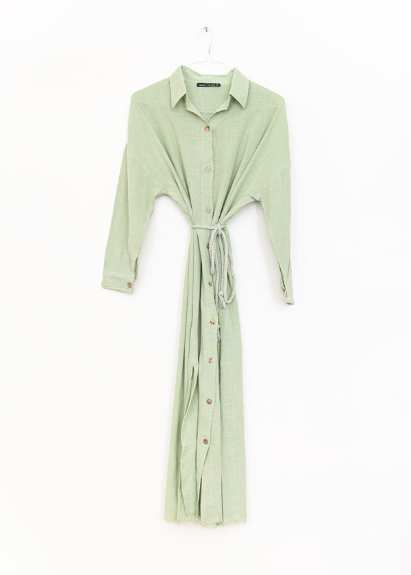 Mykonos Long Sleeve Shirt Dress in Pastel Green, from Maison Saint Julien