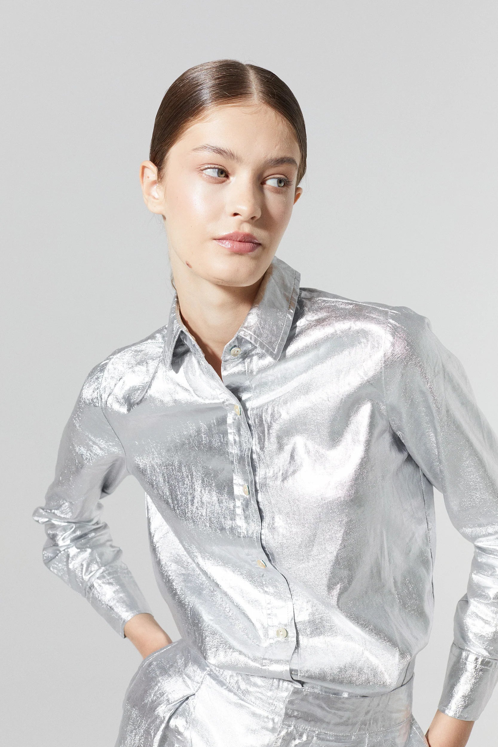 San Marino Metallic Shirt in Silver, from Lanhtropy