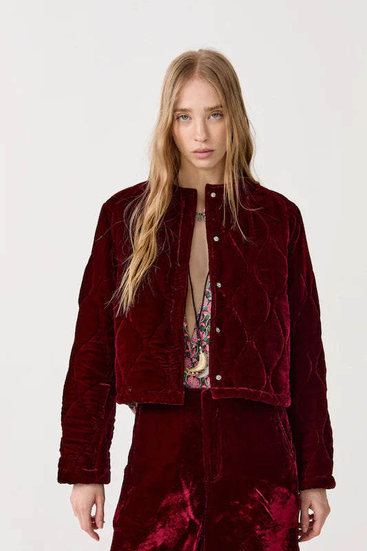 Gabrielle Velvet Quilt Jacket in Rosso, from Lanhtropy