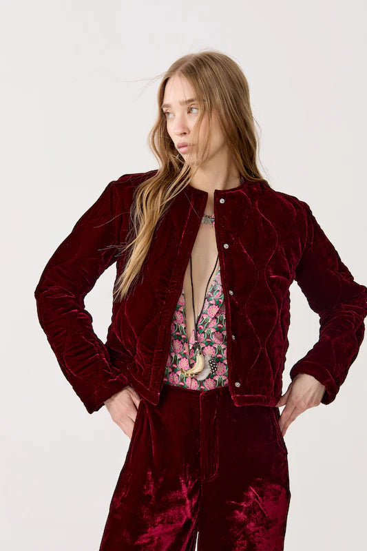 Gabrielle Velvet Quilt Jacket in Rosso, from Lanhtropy