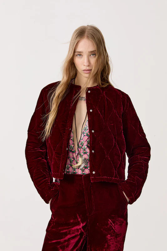 Gabrielle Velvet Quilt Jacket in Rosso, from Lanhtropy