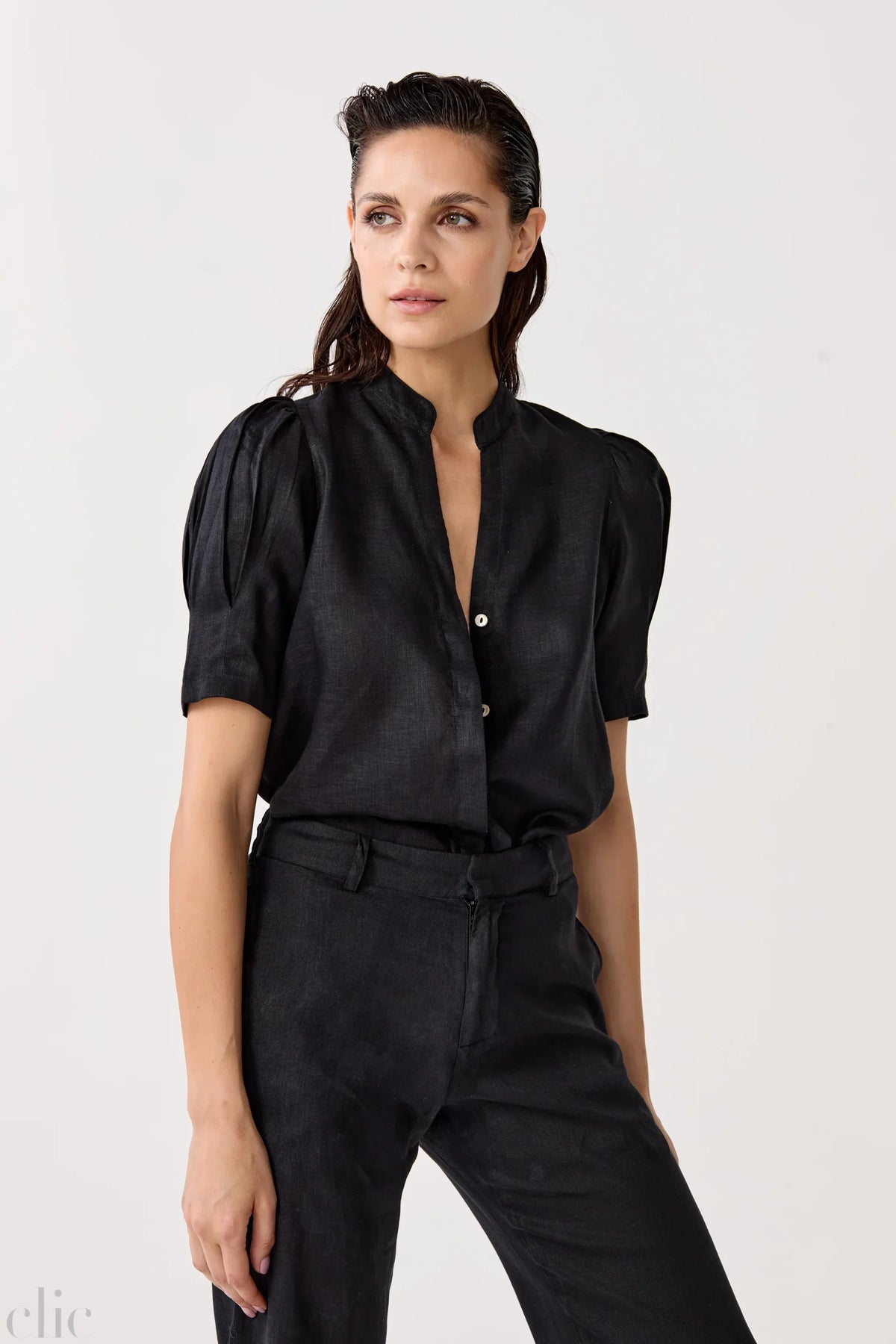Athina Linen Shirt in Black, from Lanhtropy