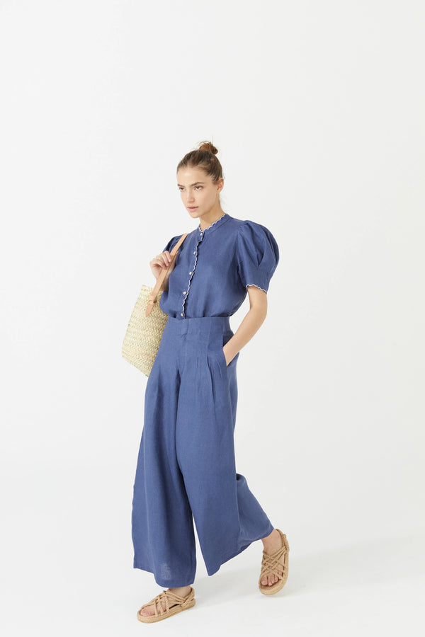 Culotte Linen Pant in Deep Blue, from Lanhtropy