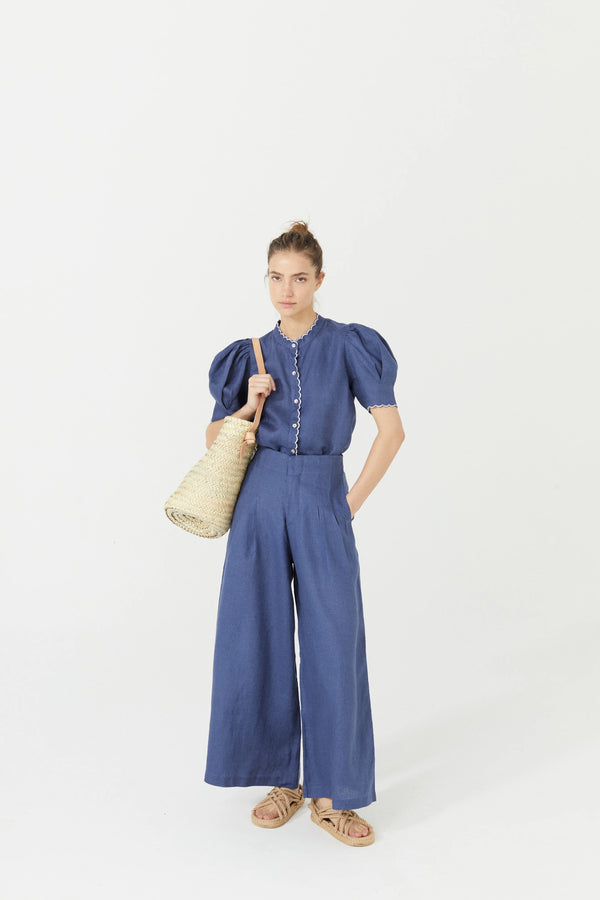 Culotte Linen Pant in Deep Blue, from Lanhtropy